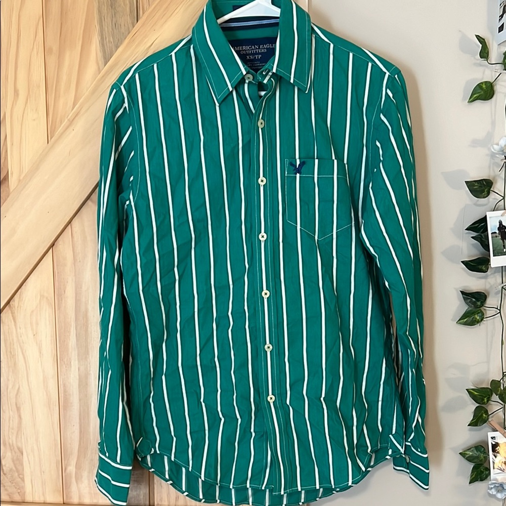 American Eagle Outfitters Green Striped Men's Shirt